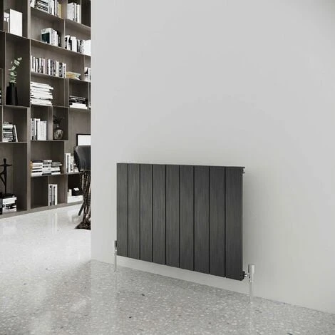 Reina Casina Single Horizontal Aluminium Radiator 600mm H X 850mm W - Satin Black -Vital Home Shop 36945172 1